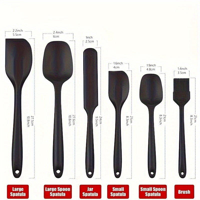 Set of 6 Silicone Spatulas - Ideal for Baking, Cooking, and Mixing, Non-Stick and Heat-Resistant Kitchen Utensils - Dishwasher Safe and Easy to Clean Cooking Tools