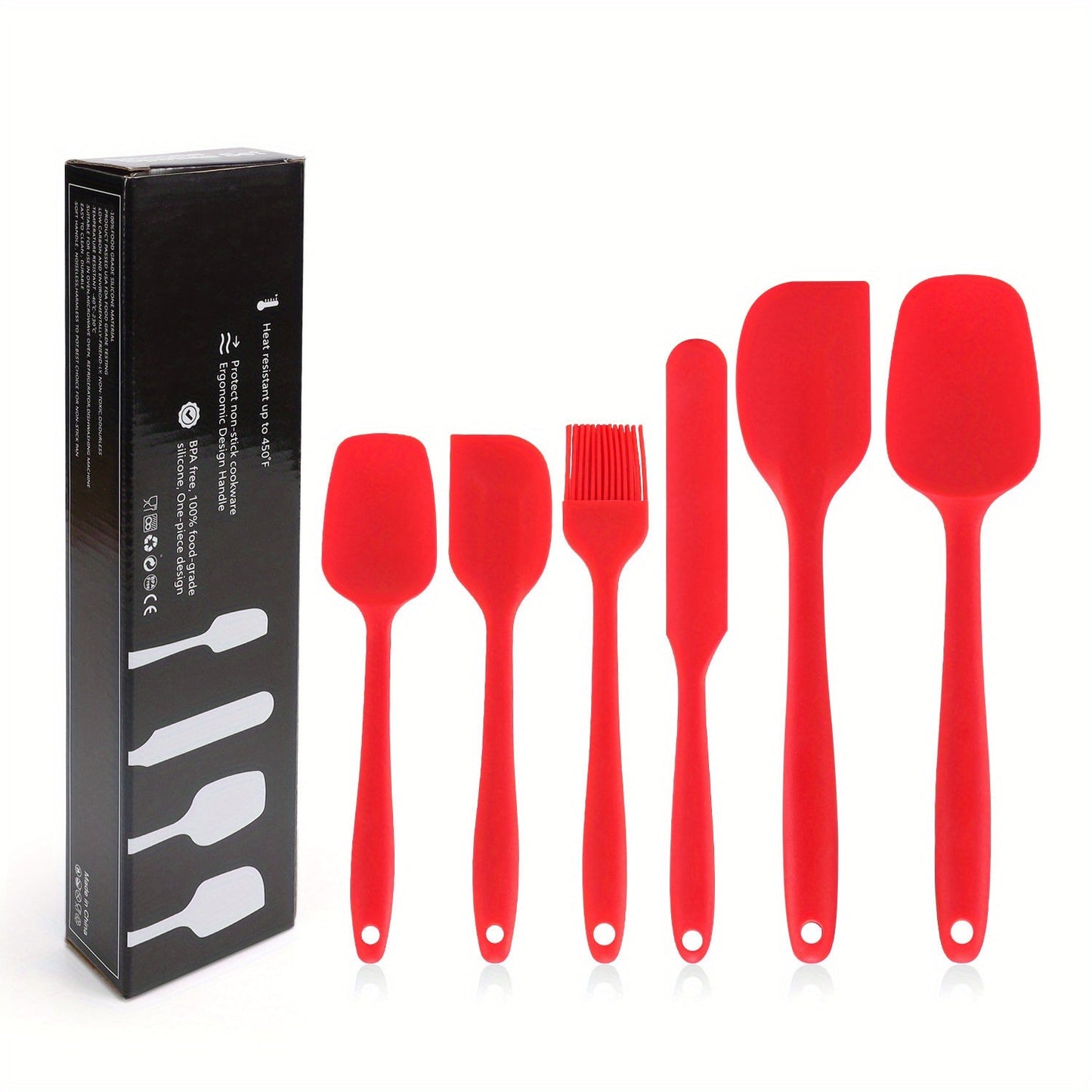 Set of 6 Silicone Spatulas - Ideal for Baking, Cooking, and Mixing, Non-Stick and Heat-Resistant Kitchen Utensils - Dishwasher Safe and Easy to Clean Cooking Tools