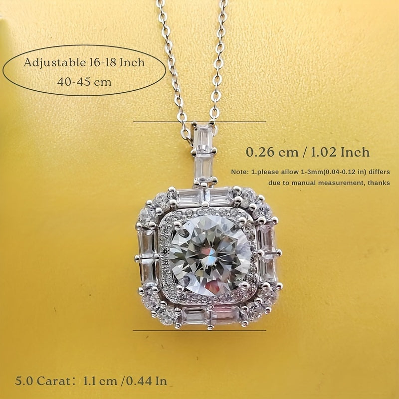 Stylish 5 Carat Round Cut Moissanite Pendant Necklace in 925 Sterling Silver - Ideal for Holiday and Graduation Presents, Timeless and luxurious Jewelry for Women All Year Round