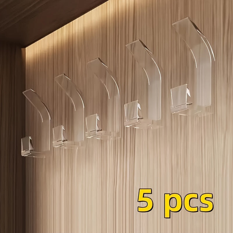 5 sleek black wall-mounted dual-hook set requires no drilling, easy to install with adhesive. Perfect for organization in bathroom, bedroom, and home. Can hold towels, coats, robes, keys, and more.