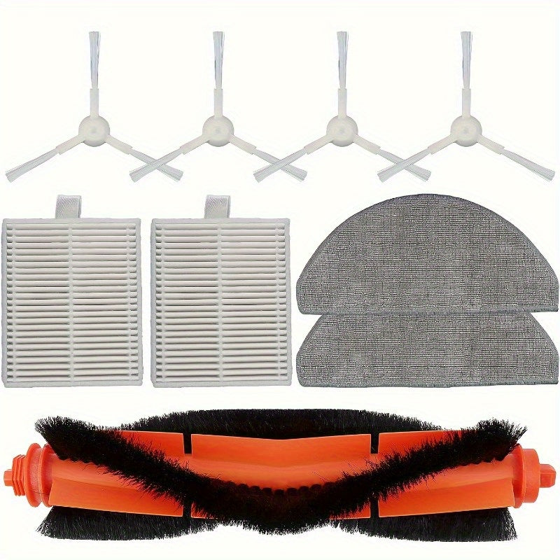 Vacuum Cleaner Accessories Kit for E10 E12 B112: Includes 9 Replacement Parts, 1 Main Brush, 4 Side Brushes, 2 High-Efficiency Filters, and 2 Damp Mops - Perfect for Floor Attachments