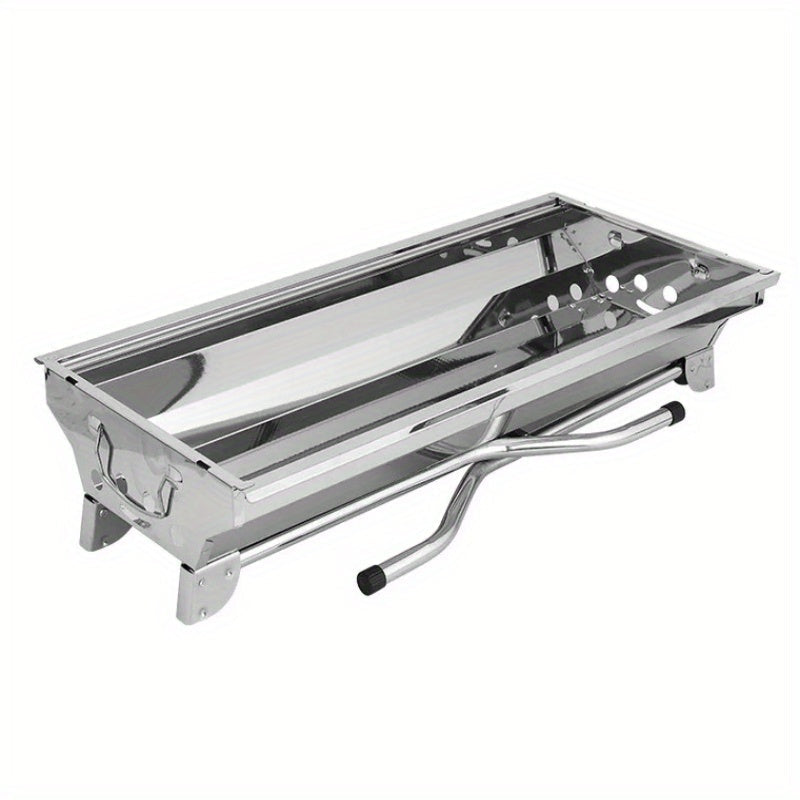 Large stainless steel barbecue grill for your household, camping, or outdoor gatherings. Features a folding design for easy portability.