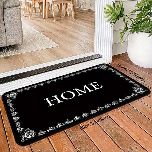 Vintage Rose Pattern Welcome Home Doormat - Polyester Non-Slip, Stain Resistant, Lightweight, Dry Clean Only - Rectangular Floor Mat for Kitchen, Hallway, Laundry, Bedroom - Perfect for Christmas, Halloween, Thanksgiving, Graduation, Labor Day