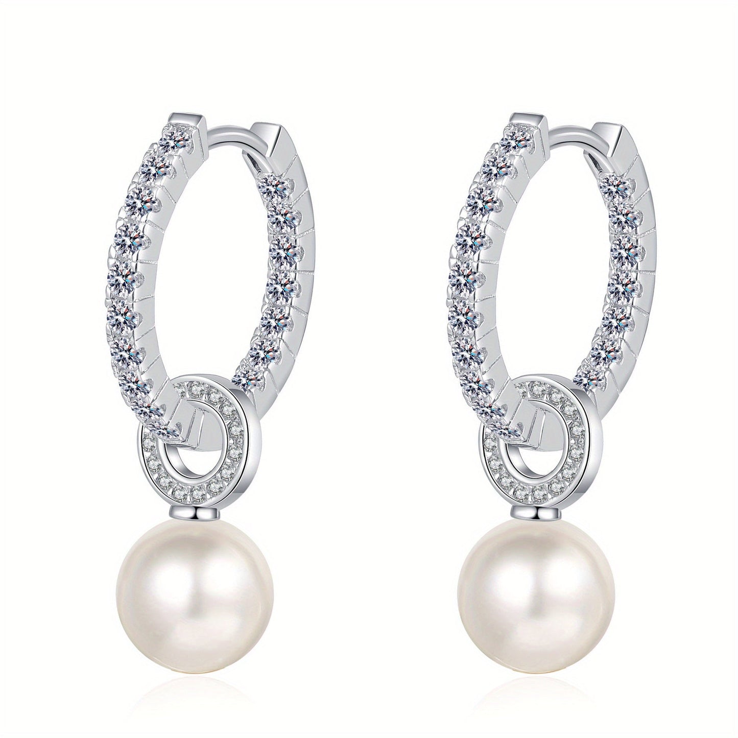 Elegant Shavano Drop Earrings featuring a 1.1 Carat Moissanite & Freshwater Pearl, crafted in 925 Sterling Silver. These earrings are perfect for weddings and gift-giving. They are inlaid with a secure clasp and weigh 4.7g.