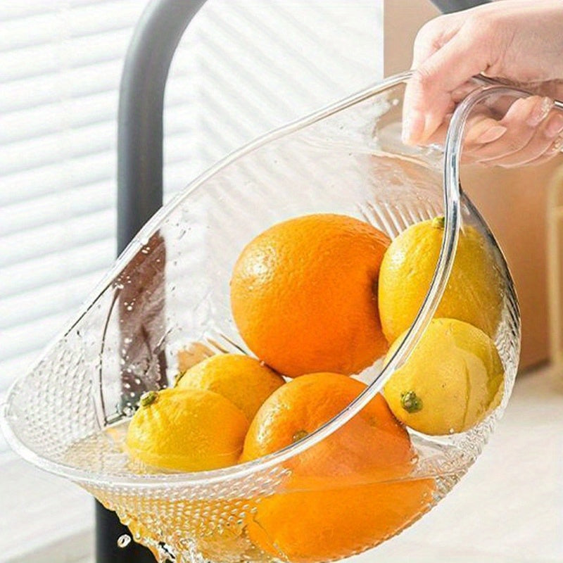 A multifunctional plastic rice washing bowl with draining holes and fruit basket.