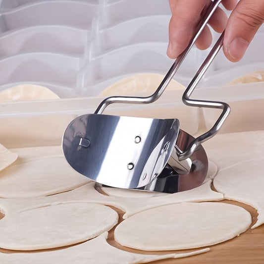 Stainless steel set includes 2 pieces: a dumpling machine, dough roller, cutter, and dumpling maker. Perfect for the home kitchen, this kitchen tool set is a must-have.