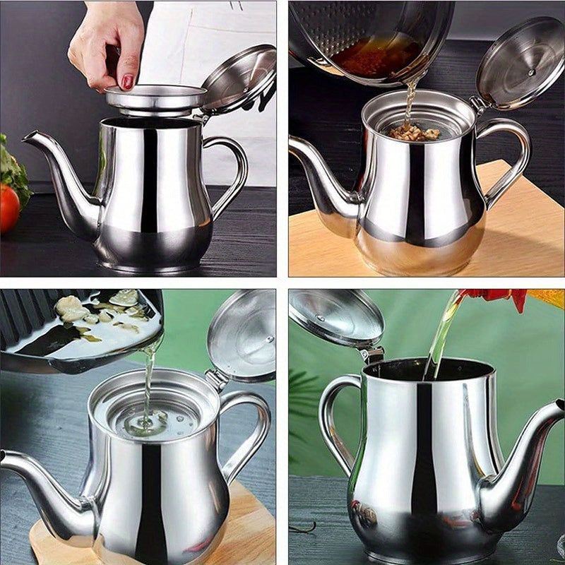 Oil Filter Pot made of Stainless Steel with Lid and Spout - Ideal for Cooking and Serving