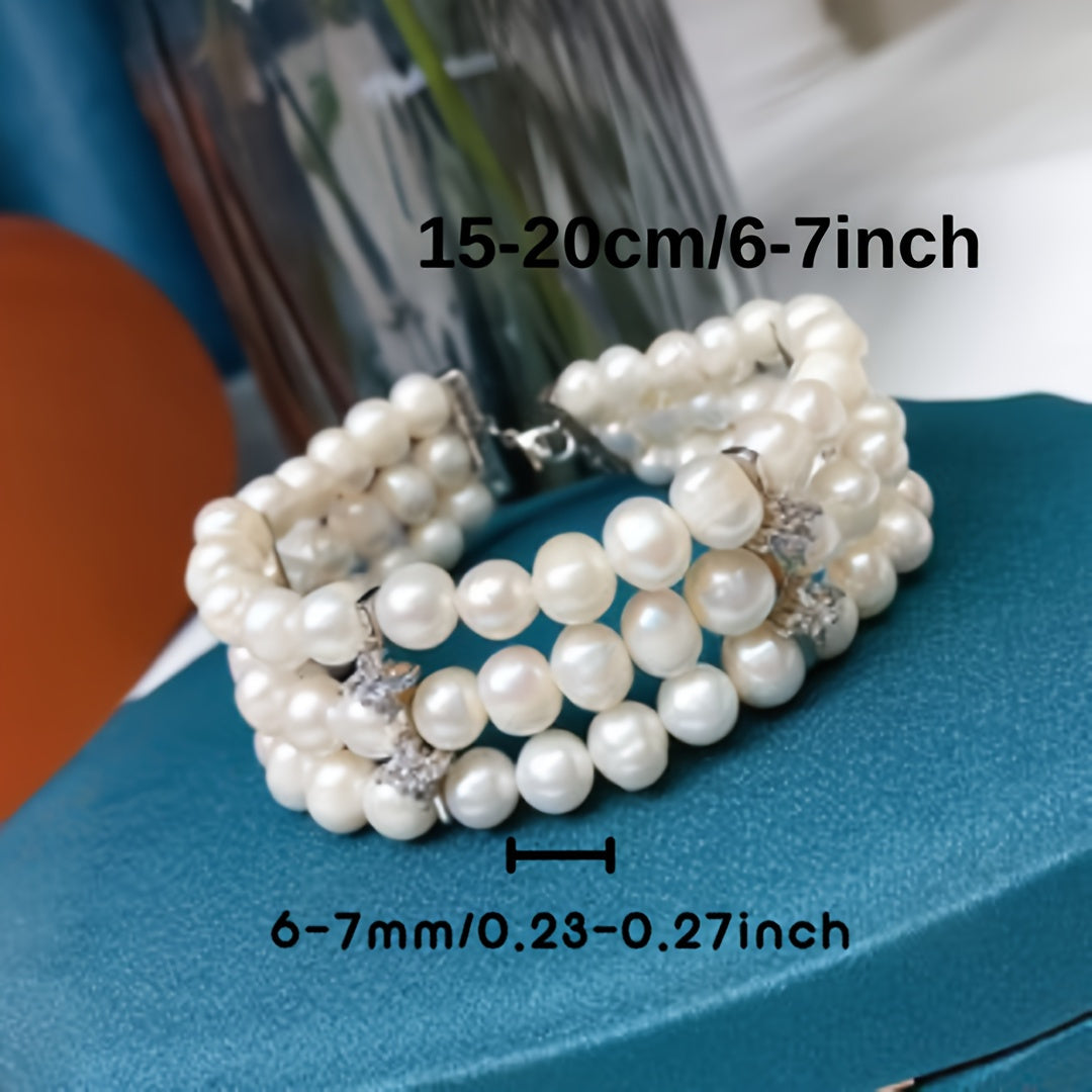 Stylish and sophisticated, this stunning multi-layer freshwater pearl bracelet is versatile for both casual outings and special occasions. It makes a perfect Mother's Day gift and is a must-have accessory in every woman's fashion collection.