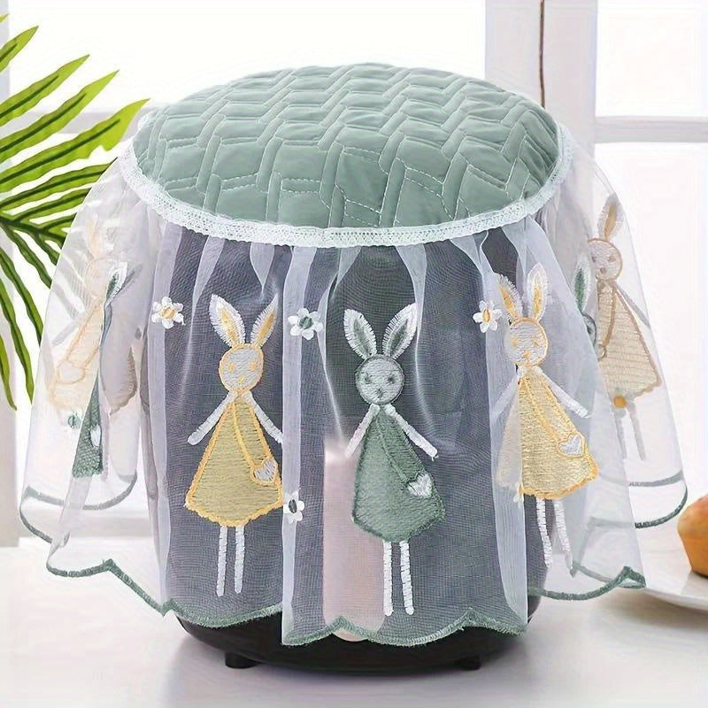 Embroidered Bunny & Swan Air Fryer Dust Cover with Lace Trim - Protect your Electric Rice Cooker with this Fabric Cover - Universal Dust Guard for Kitchen Appliances