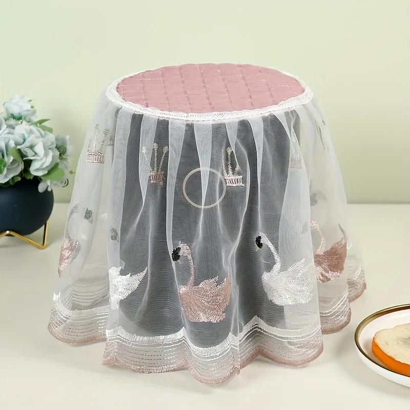 Embroidered Bunny & Swan Air Fryer Dust Cover with Lace Trim - Protect your Electric Rice Cooker with this Fabric Cover - Universal Dust Guard for Kitchen Appliances