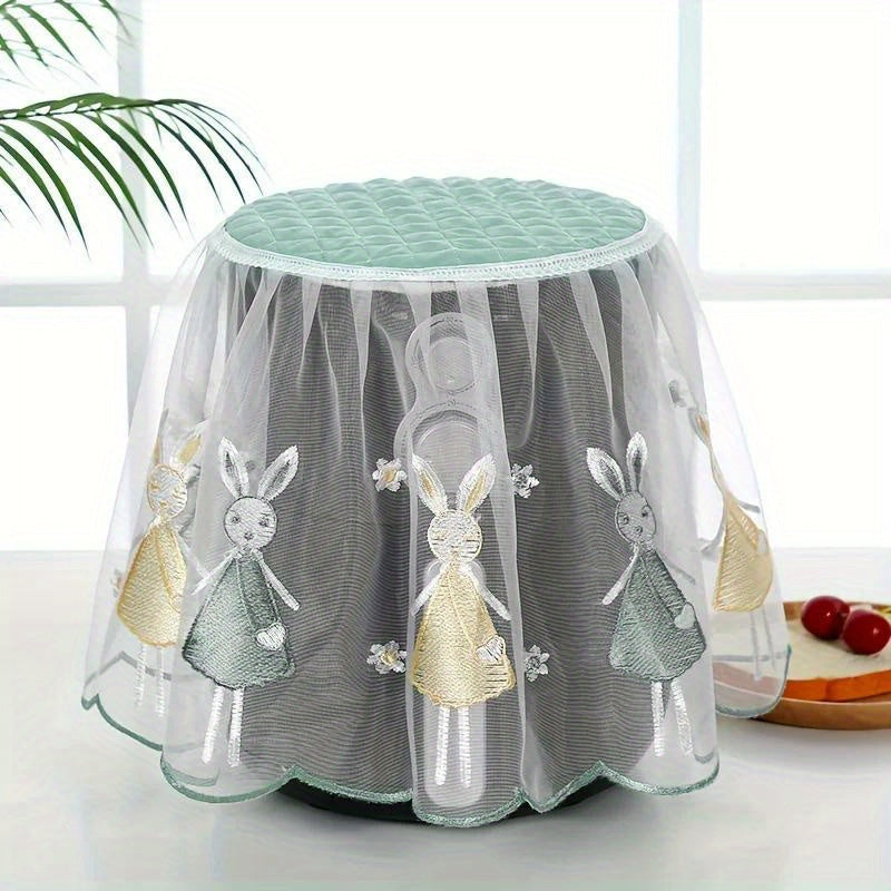 Embroidered Bunny & Swan Air Fryer Dust Cover with Lace Trim - Protect your Electric Rice Cooker with this Fabric Cover - Universal Dust Guard for Kitchen Appliances