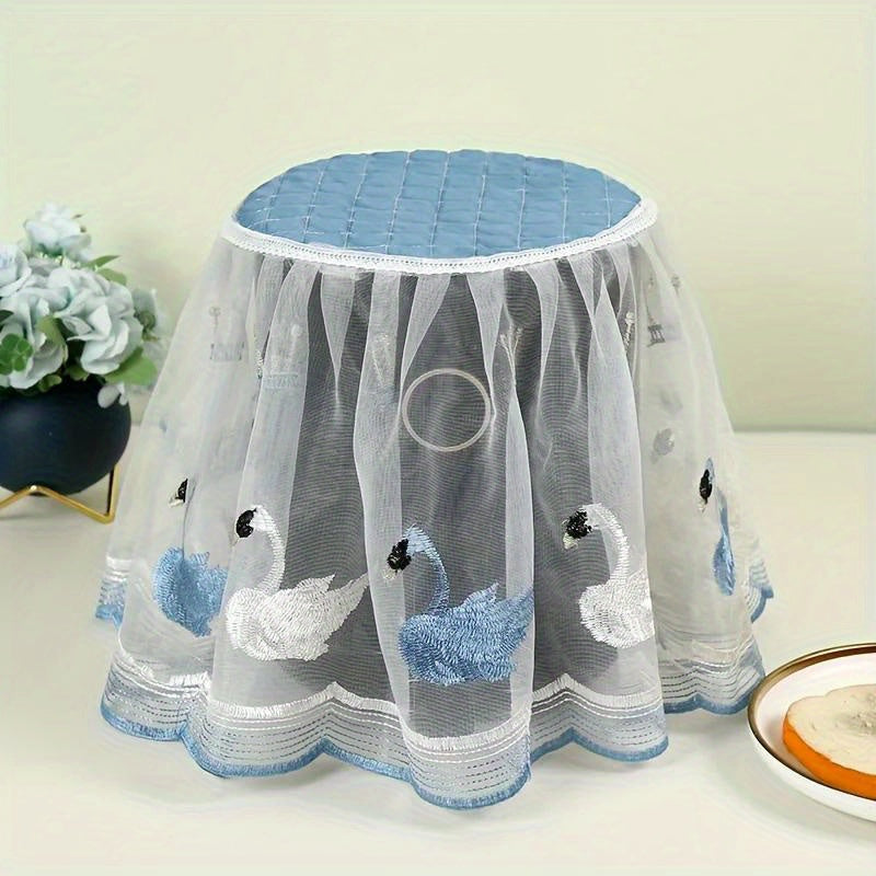 Embroidered Bunny & Swan Air Fryer Dust Cover with Lace Trim - Protect your Electric Rice Cooker with this Fabric Cover - Universal Dust Guard for Kitchen Appliances