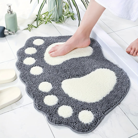 Absorbent microfiber bath mat with non-slip grip and cute footprint design, ideal for bathroom, shower, and kitchen.