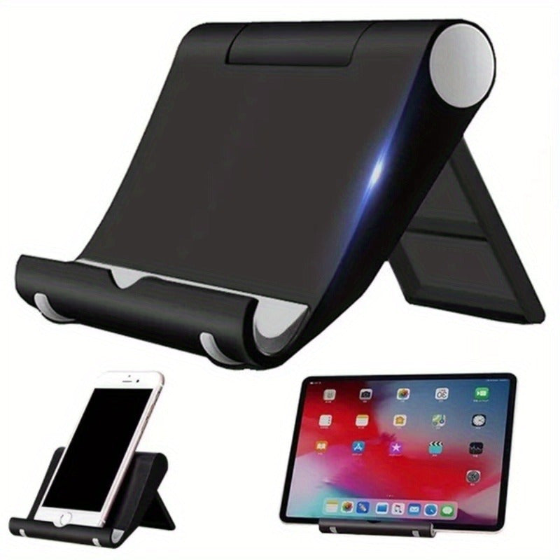 Foldable lazy bracket stand for mobile phones and tablets, made of ABS material, portable and multi-functional for desktop or bedside use.