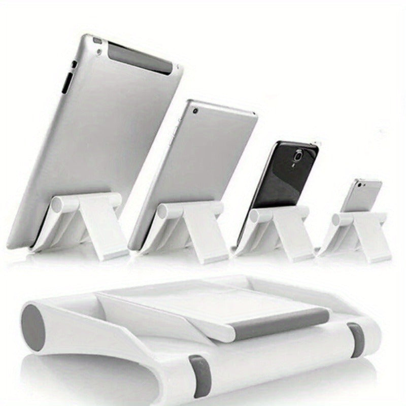 Foldable lazy bracket stand for mobile phones and tablets, made of ABS material, portable and multi-functional for desktop or bedside use.