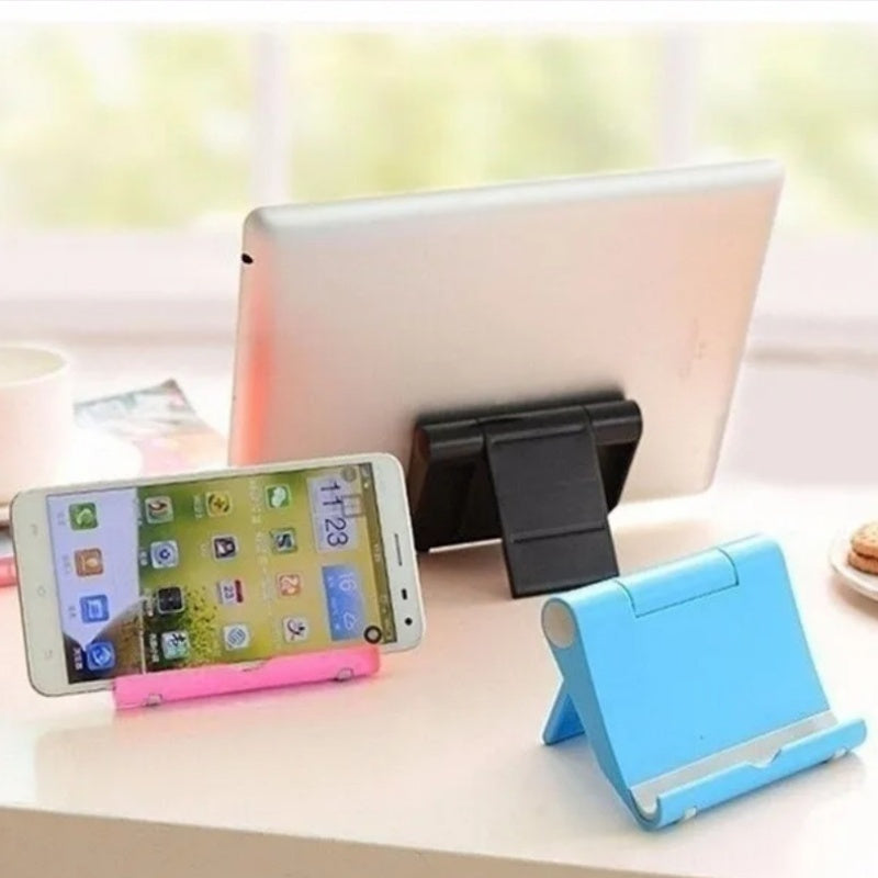 Foldable lazy bracket stand for mobile phones and tablets, made of ABS material, portable and multi-functional for desktop or bedside use.