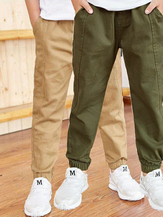 2 Boys Casual Cargo Pants in Solid Color Cotton for Sports Dancewear