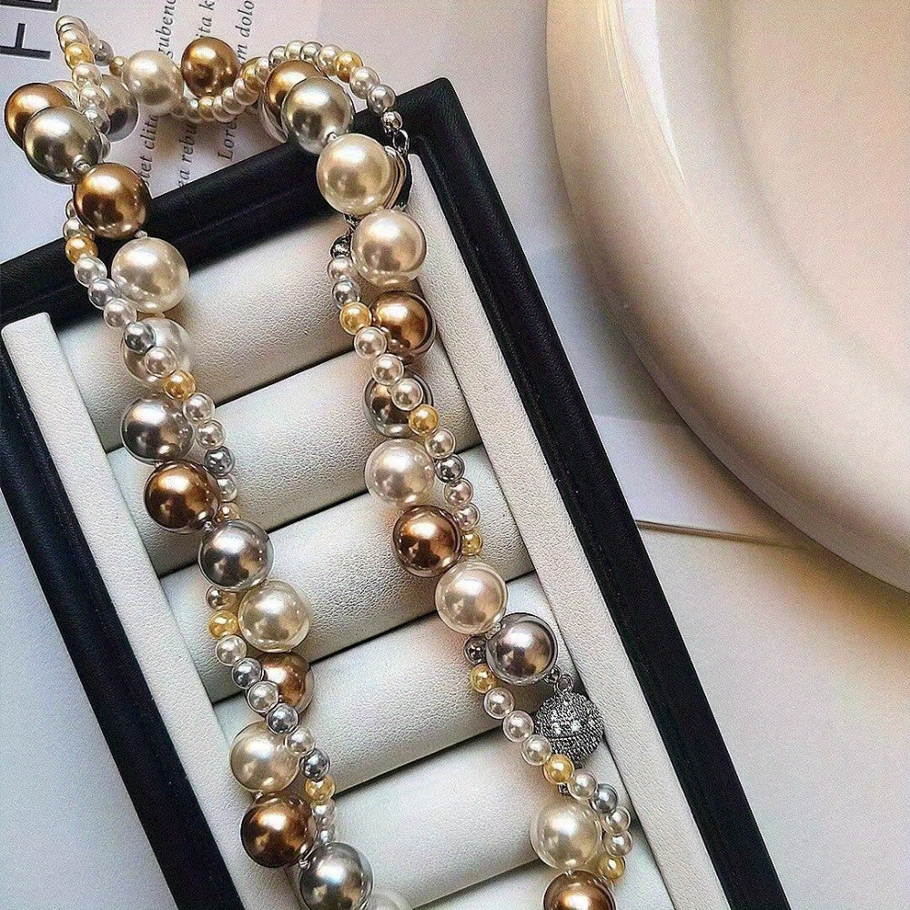 Elegant Pearl Necklace featuring a Multi-Layered Design, With Adjustable and Detachable Features, Ideal for Everyday Wear, Special Occasions, and Gift-Giving. Versatile for All Seasons.