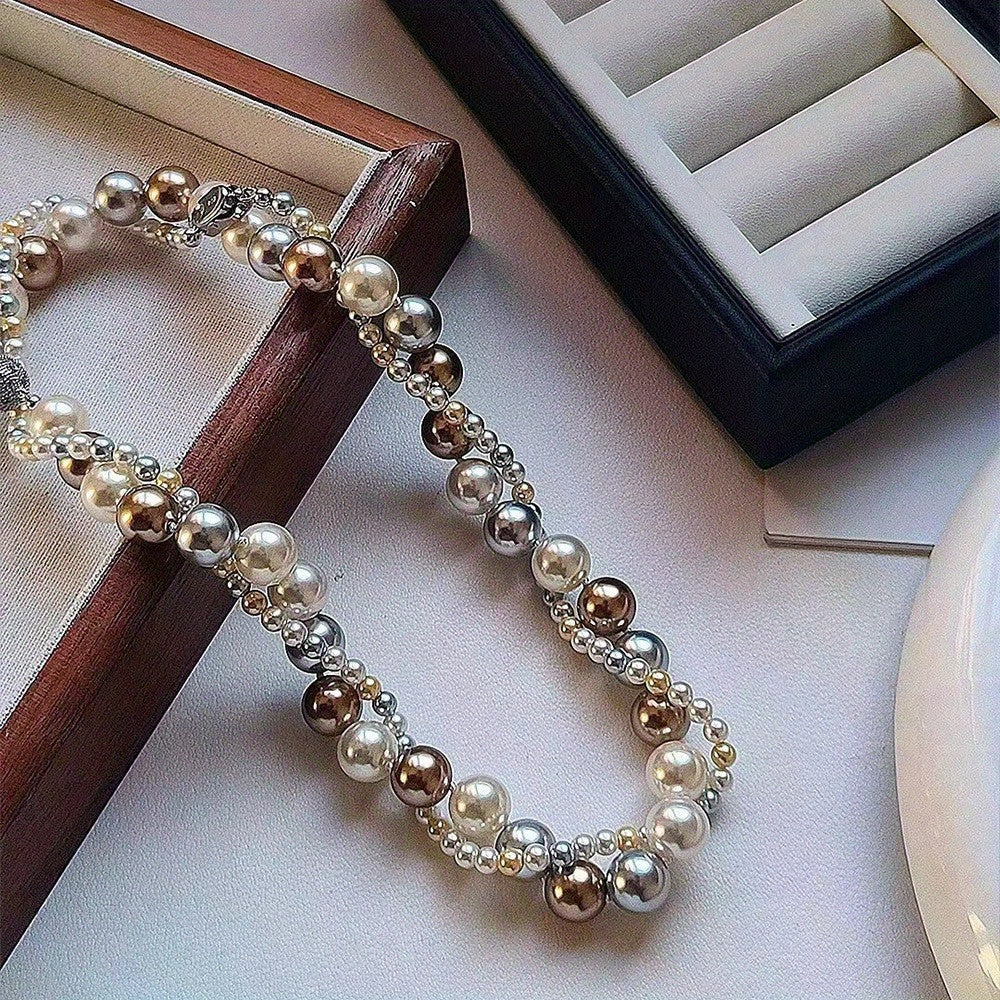 Elegant Pearl Necklace featuring a Multi-Layered Design, With Adjustable and Detachable Features, Ideal for Everyday Wear, Special Occasions, and Gift-Giving. Versatile for All Seasons.