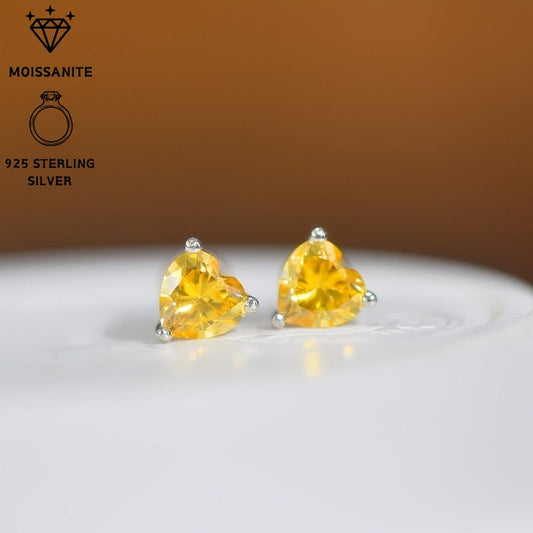 Stunning Heart-Shaped Yellow Moissanite Stud Earrings - Crafted from 925 Sterling Silver, These Earrings are Hypoallergenic, Nickel-Free, Long-Lasting, and Shimmering for Everyday Use, Celebrations, and Meaningful Presents