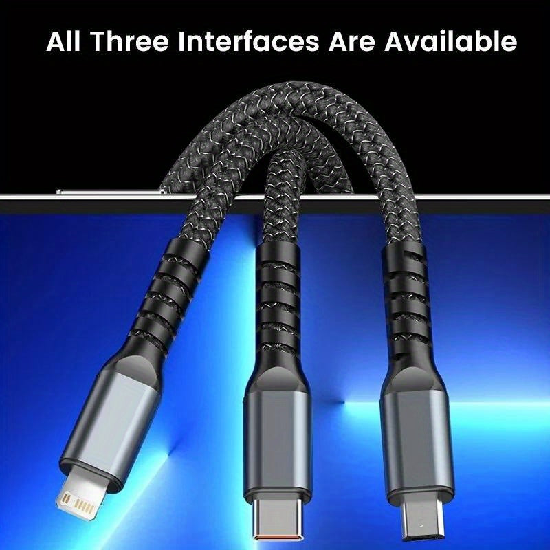 One 3-in-1 100W USB Type C fast charging cable for multiple devices.