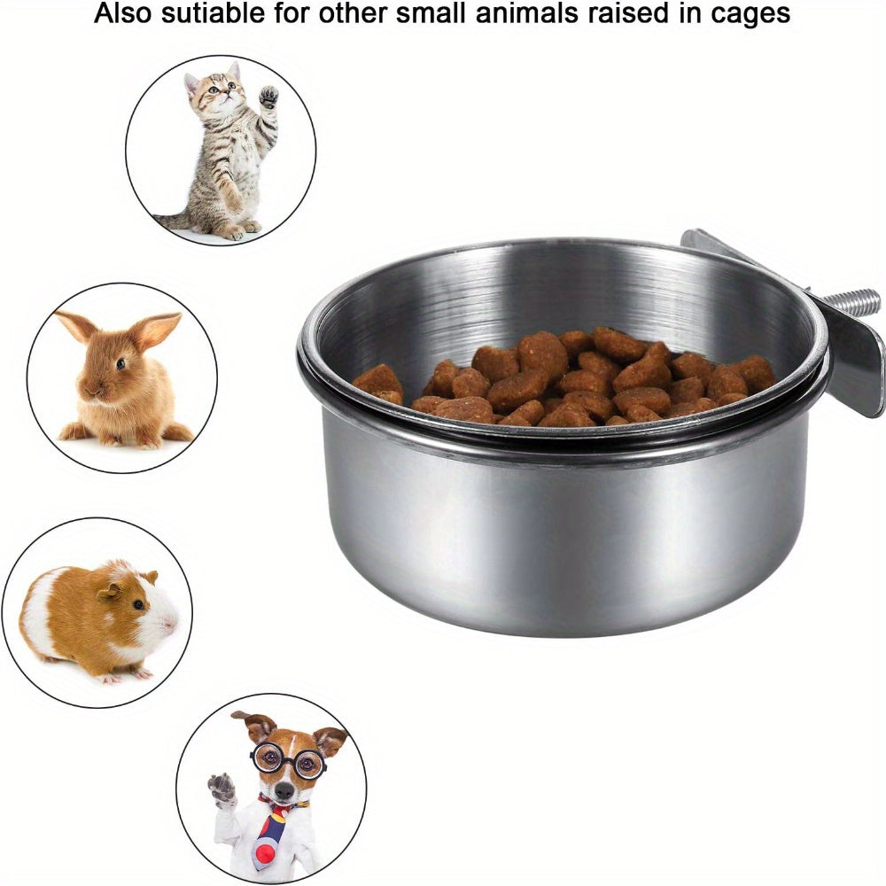 Stainless steel reptile feeding dish with clamp holder for water and food - non-toxic, rustproof, and suitable for various species.