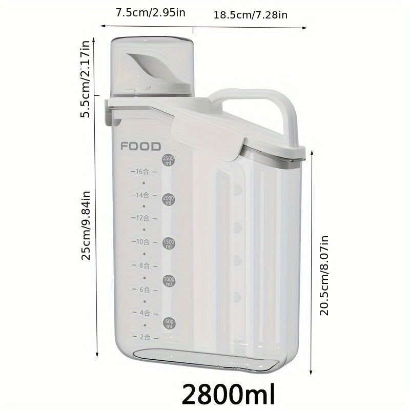 1pc Pet Food Storage Container with Scale, 2000ml/2800ml capacity - Airtight Dry Food Bin with Measuring Cup, Handle, and Moisture-Proof Design. Dispense food easily to dogs and cats.