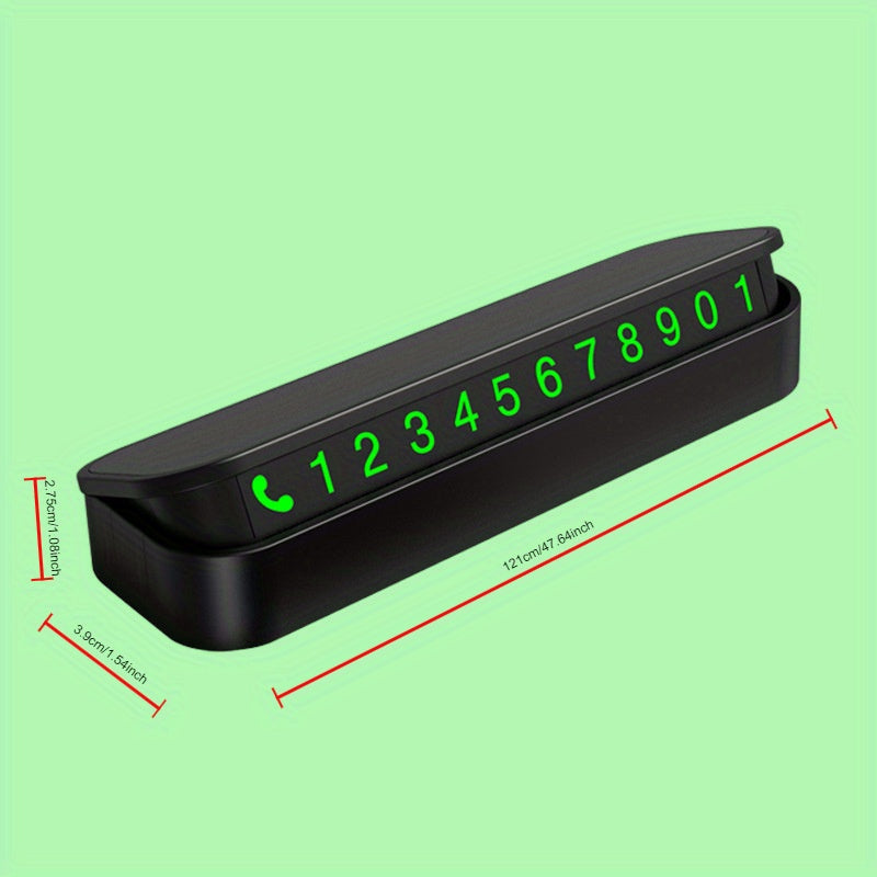 Glow-in-the-dark magnetic parking sign with concealed numbers for cars, customizable for interior or exterior use.