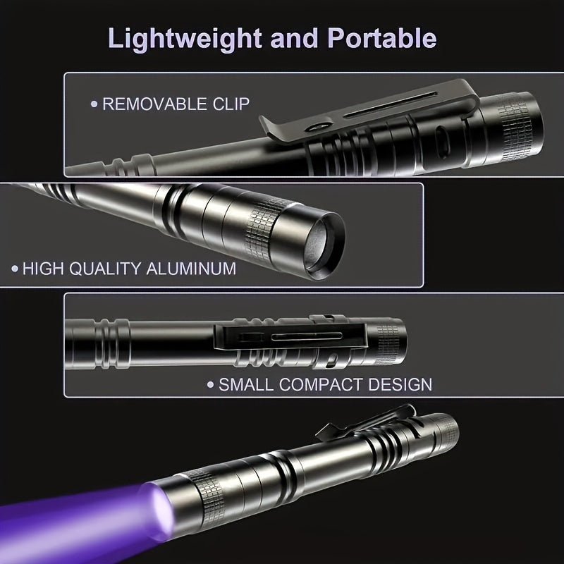 395nm UV flashlight with LED Ultraviolet black light pen for various uses such as invisible ink detection, money and scorpion detection, leak and pet urine inspection. Portable handheld