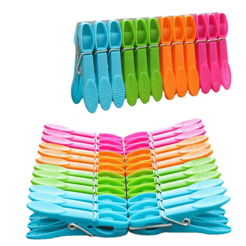 Durable Laundry Clips with Springs - 24-Pack Heavy Duty Plastic Clothespins, Multipurpose Set for Air-Drying Clothing