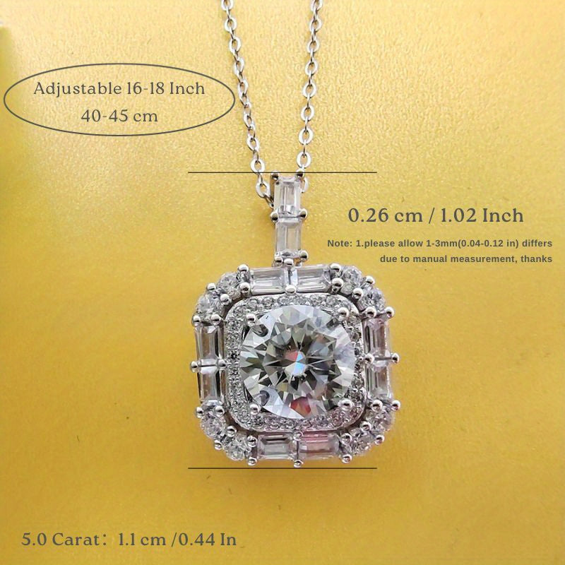 Gorgeous 5 Carat Round Cut Moissanite Pendant Necklace in 925 Sterling Silver - Ideal for Weddings & Celebrations, Y2K/Hip Hop Inspired Design, Lightweight at 6.2g, Exquisite Brilliance, Perfect Birthday Present, Trendy Fashion Accessory.