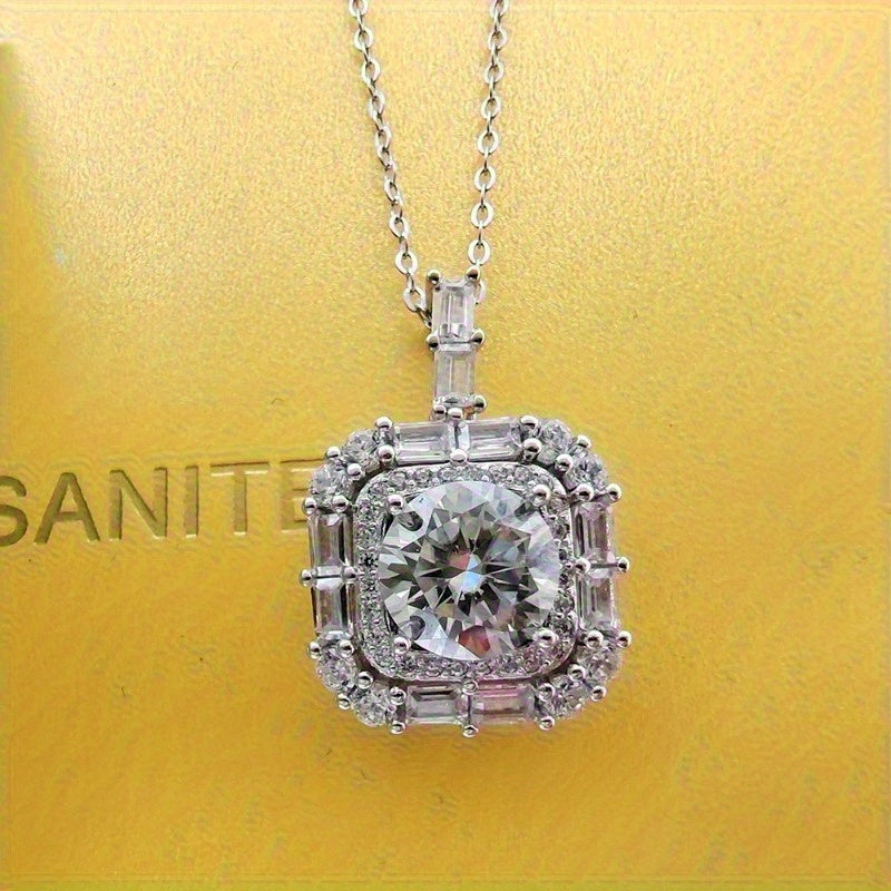 Gorgeous 5 Carat Round Cut Moissanite Pendant Necklace in 925 Sterling Silver - Ideal for Weddings & Celebrations, Y2K/Hip Hop Inspired Design, Lightweight at 6.2g, Exquisite Brilliance, Perfect Birthday Present, Trendy Fashion Accessory.