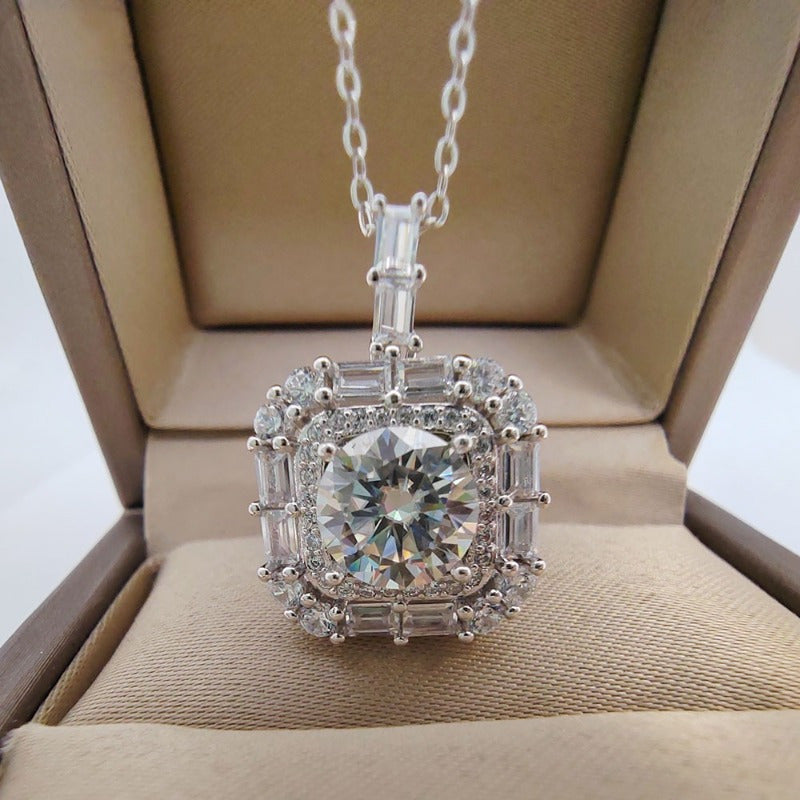 Gorgeous 5 Carat Round Cut Moissanite Pendant Necklace in 925 Sterling Silver - Ideal for Weddings & Celebrations, Y2K/Hip Hop Inspired Design, Lightweight at 6.2g, Exquisite Brilliance, Perfect Birthday Present, Trendy Fashion Accessory.