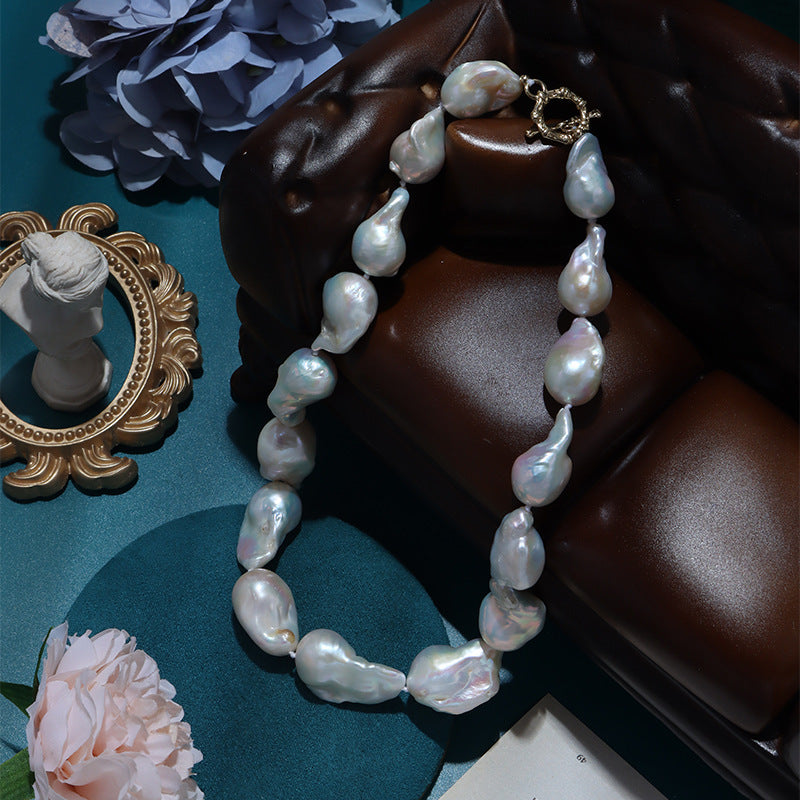 Elegant Baroque Design Abalone Shell Necklace featuring an OT Rotating Clasp - One-of-a-Kind Pearls, Handcrafted by Nature - Ideal for Festivals and Getaways - Versatile Piece for Every Season - Thoughtful Valentine's Day Surprise