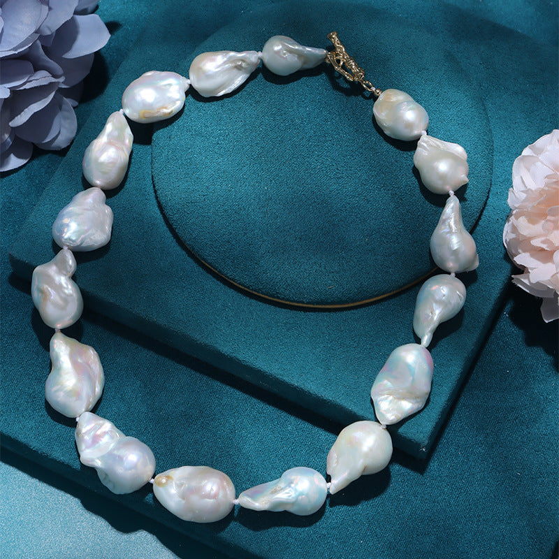 Elegant Baroque Design Abalone Shell Necklace featuring an OT Rotating Clasp - One-of-a-Kind Pearls, Handcrafted by Nature - Ideal for Festivals and Getaways - Versatile Piece for Every Season - Thoughtful Valentine's Day Surprise