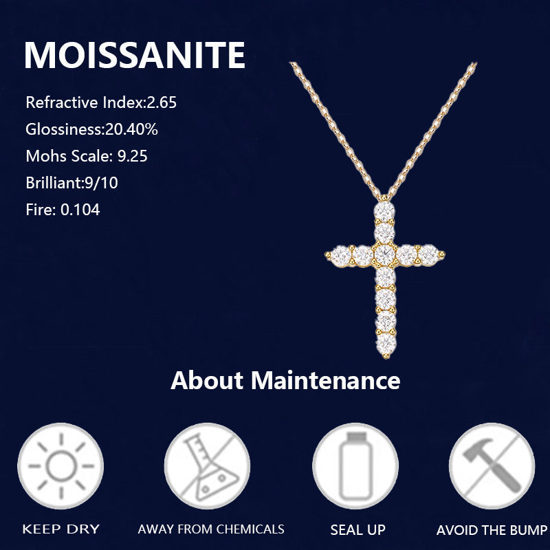 1.1 Carat Cross Moissanite Necklace in 925 Sterling Silver - A Versatile and Classic Fashion Trend for Men and Women. Ideal for Daily Wear, Dating, and Party Jewelry. Comes in a Gift Box and weighs 3.5g.