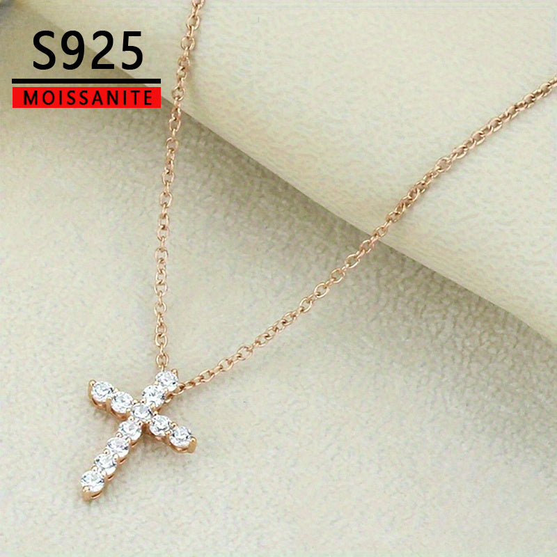 1.1 Carat Cross Moissanite Necklace in 925 Sterling Silver - A Versatile and Classic Fashion Trend for Men and Women. Ideal for Daily Wear, Dating, and Party Jewelry. Comes in a Gift Box and weighs 3.5g.