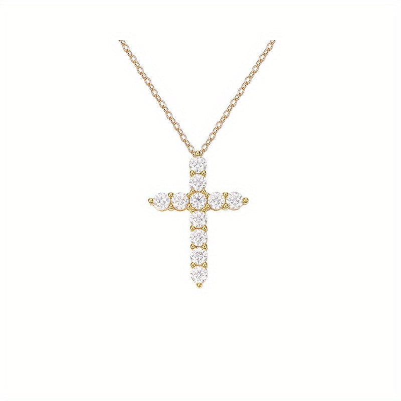 1.1 Carat Cross Moissanite Necklace in 925 Sterling Silver - A Versatile and Classic Fashion Trend for Men and Women. Ideal for Daily Wear, Dating, and Party Jewelry. Comes in a Gift Box and weighs 3.5g.