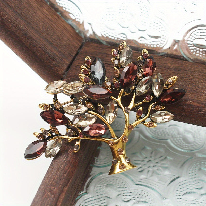 Luxurious Vintage-Inspired Brooch adorned with Rhinestones, featuring a Unique and Unconventional Wishing Tree Design.