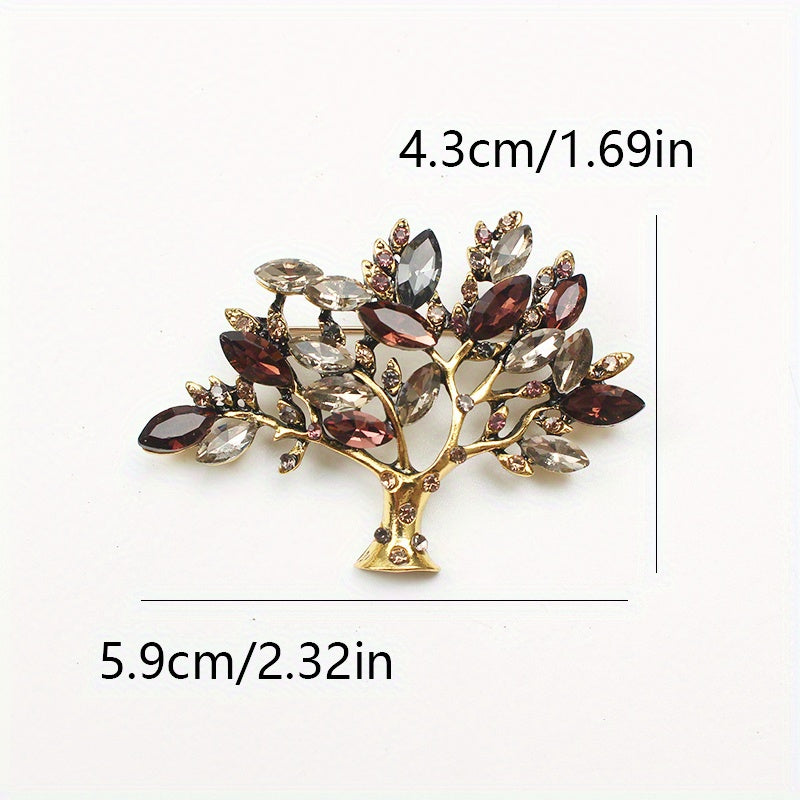 Luxurious Vintage-Inspired Brooch adorned with Rhinestones, featuring a Unique and Unconventional Wishing Tree Design.