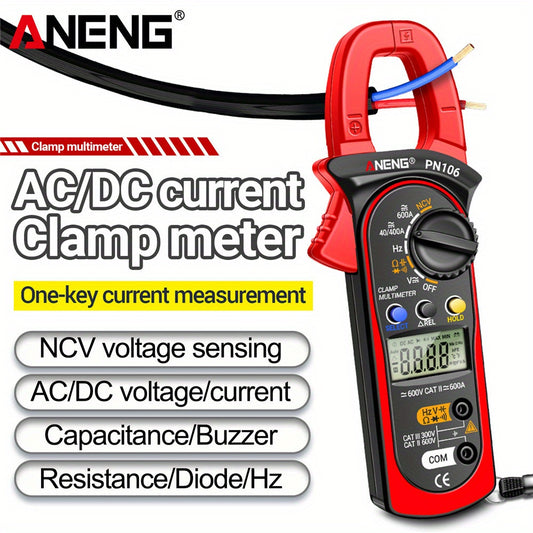 ANENG PN106 is a 4000 Counts Clamp Meter that serves as an AC/DC Ammeter, Voltmeter, Electric Tester, and True RMS Multimeter, ideal for electricians.