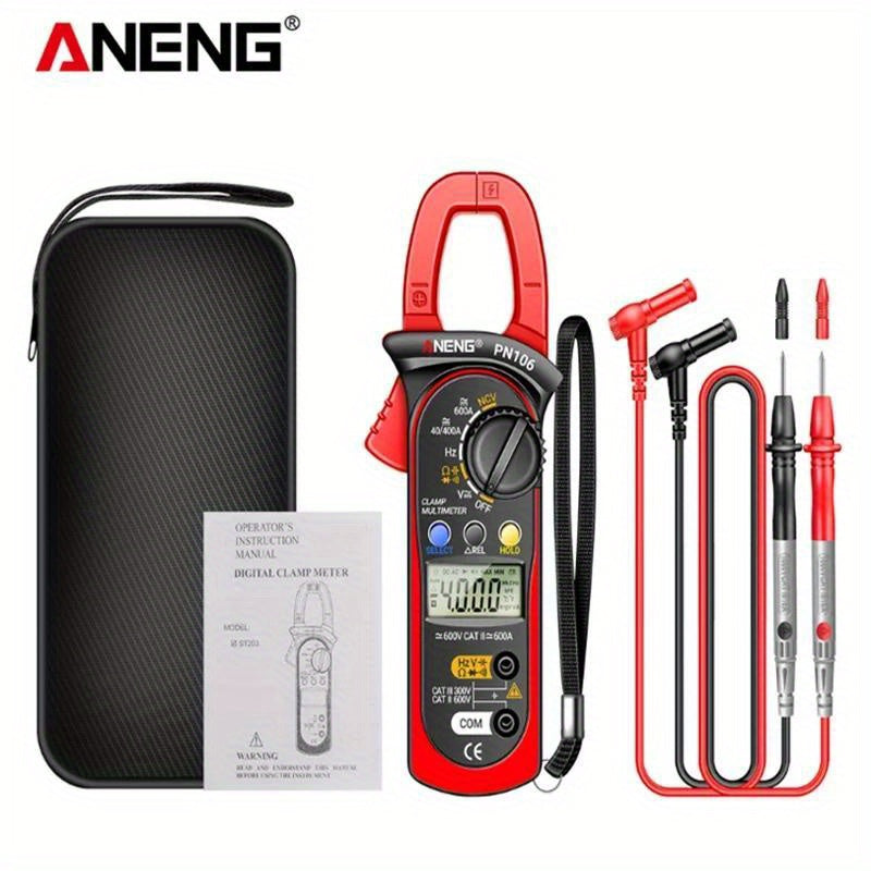 ANENG PN106 is a 4000 Counts Clamp Meter that serves as an AC/DC Ammeter, Voltmeter, Electric Tester, and True RMS Multimeter, ideal for electricians.