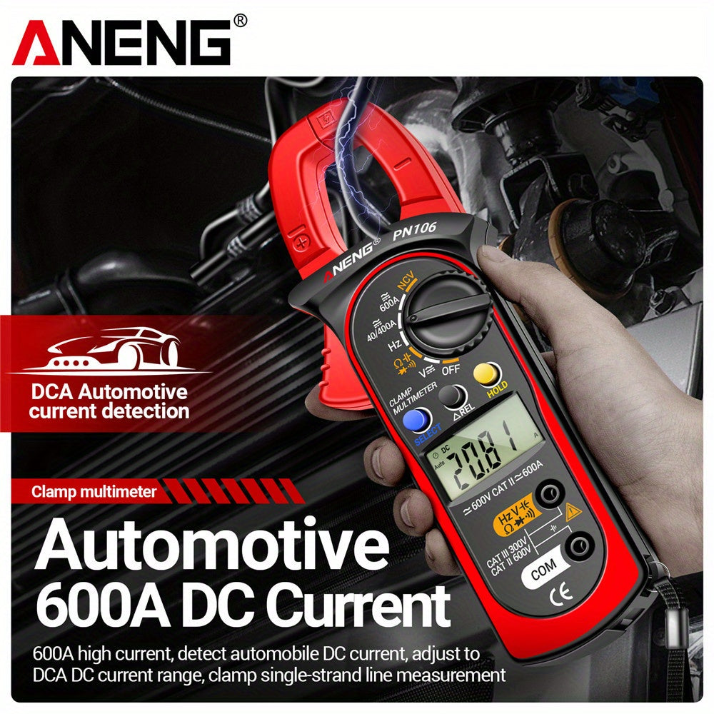 ANENG PN106 is a 4000 Counts Clamp Meter that serves as an AC/DC Ammeter, Voltmeter, Electric Tester, and True RMS Multimeter, ideal for electricians.