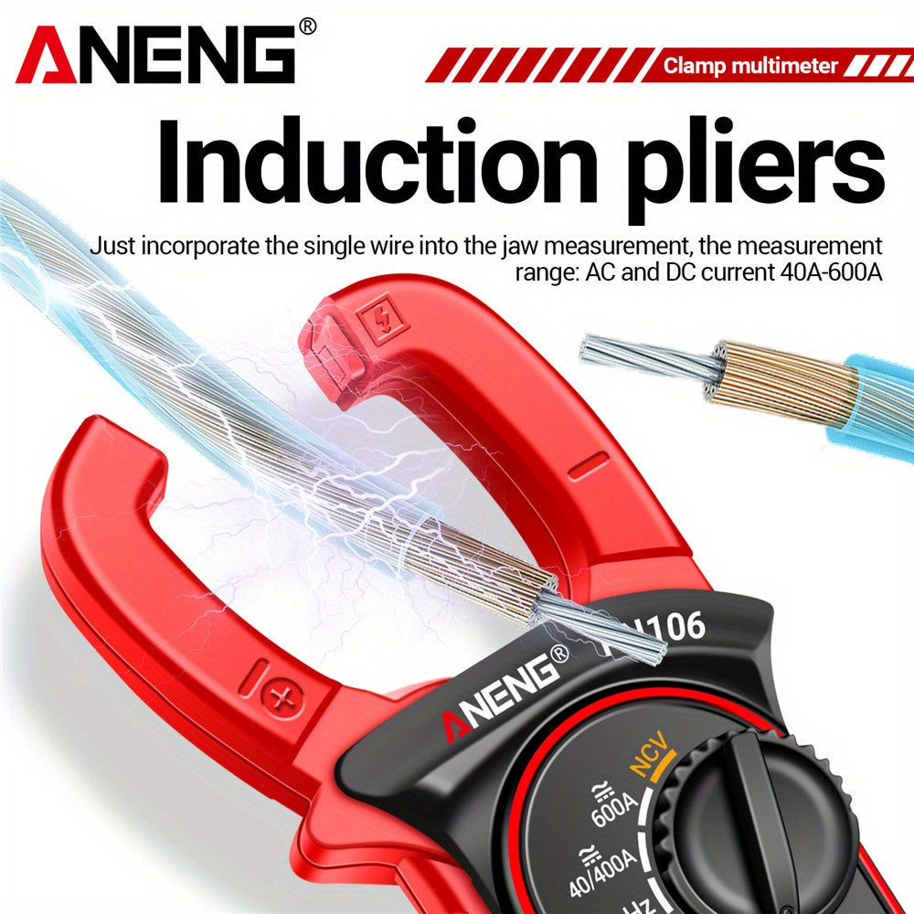 ANENG PN106 is a 4000 Counts Clamp Meter that serves as an AC/DC Ammeter, Voltmeter, Electric Tester, and True RMS Multimeter, ideal for electricians.