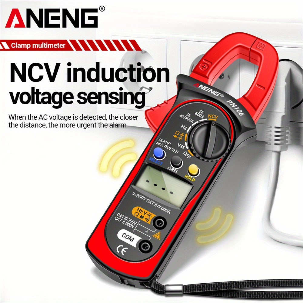 ANENG PN106 is a 4000 Counts Clamp Meter that serves as an AC/DC Ammeter, Voltmeter, Electric Tester, and True RMS Multimeter, ideal for electricians.