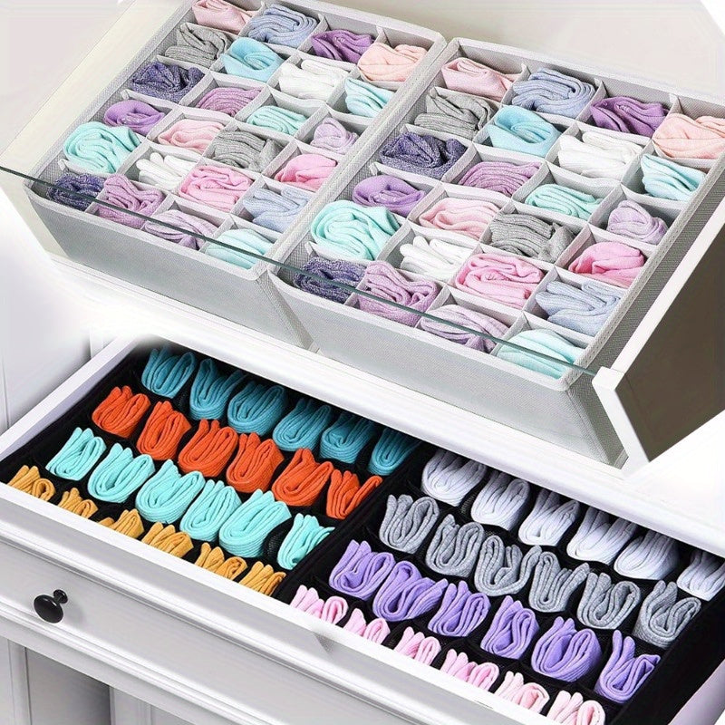 Foldable Fabric Drawer Organizer that holds 1 piece, designed for storing socks, underwear, and ties. It can be hanged in the closet for easy storage solutions and organization. Suitable for individuals aged 14 and above.