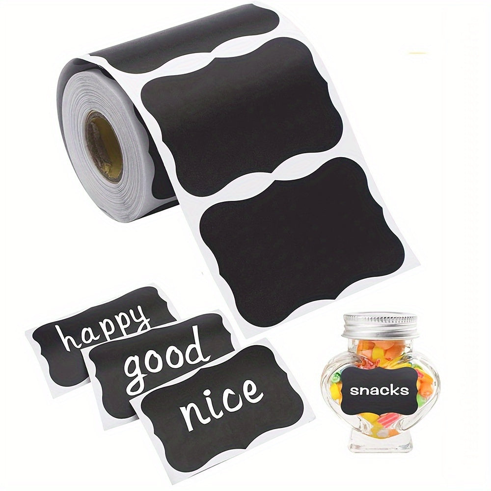 The set includes 120 black chalkboard label stickers that are both reusable and waterproof, perfect for organizing your kitchen. They feature a decorative wavy edge design and are ideal for labeling pantry containers, jars, and condiments for storage.