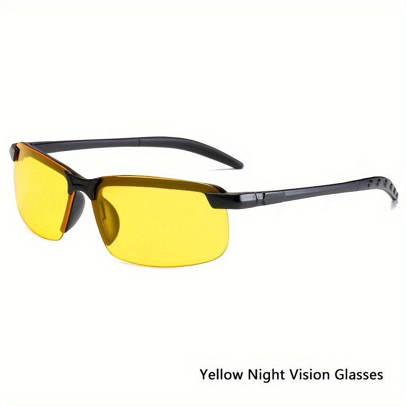 Unisex night vision glasses for day and night driving, dual lens, PC material, no diopter, decorative eyewear for men and women.