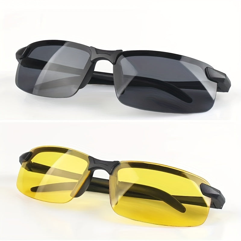 Unisex night vision glasses for day and night driving, dual lens, PC material, no diopter, decorative eyewear for men and women.