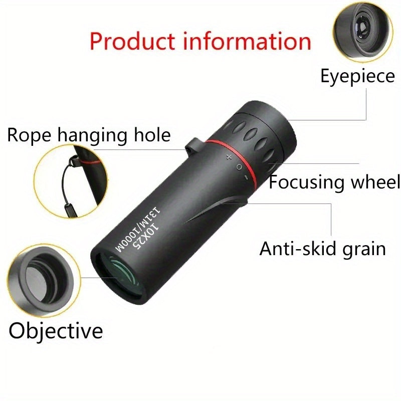 10x25 Real HD Long Range Adult Monocular Telescope, Durable Hiking Equipment, Perfect Birthday Gift for Outdoor Adventurers.